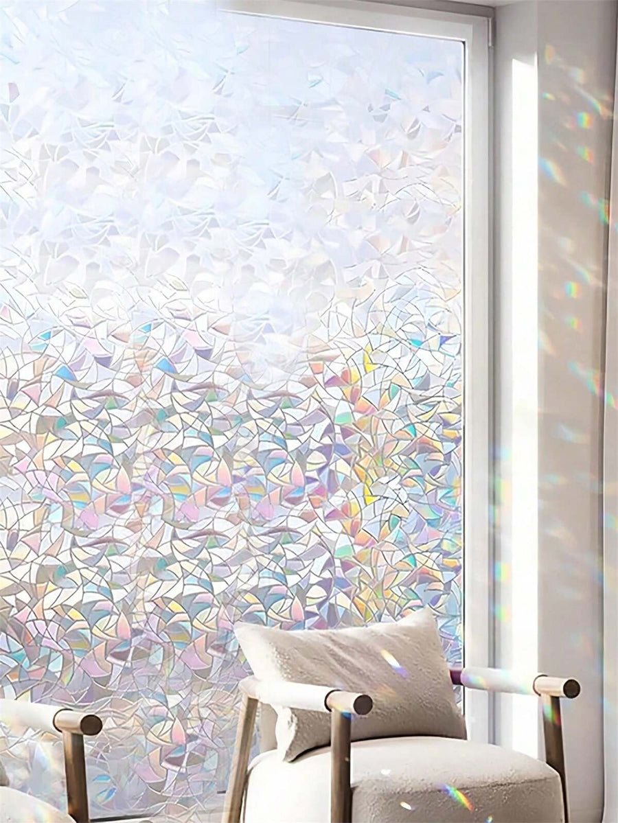 1 Roll Window Privacy Film Rainbow Window Film Decorative Window Sticker, 3D Static Stained Glass Cling Window Tint For Home Heat Control Non-Adhesive Window Glass Films For Office