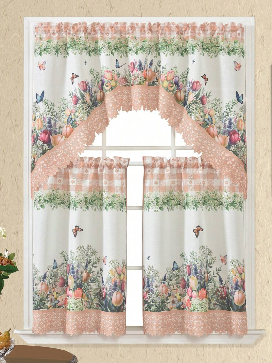 ABEST6522 Home&Living store 1 SET (3pcs/Set). Polyester Digital Printed Fabric, Lightweight And Breathable. Mother's Day Curtains, Short Curtains, Half Curtains, Kitchen Curtains And Cafe Curtains.