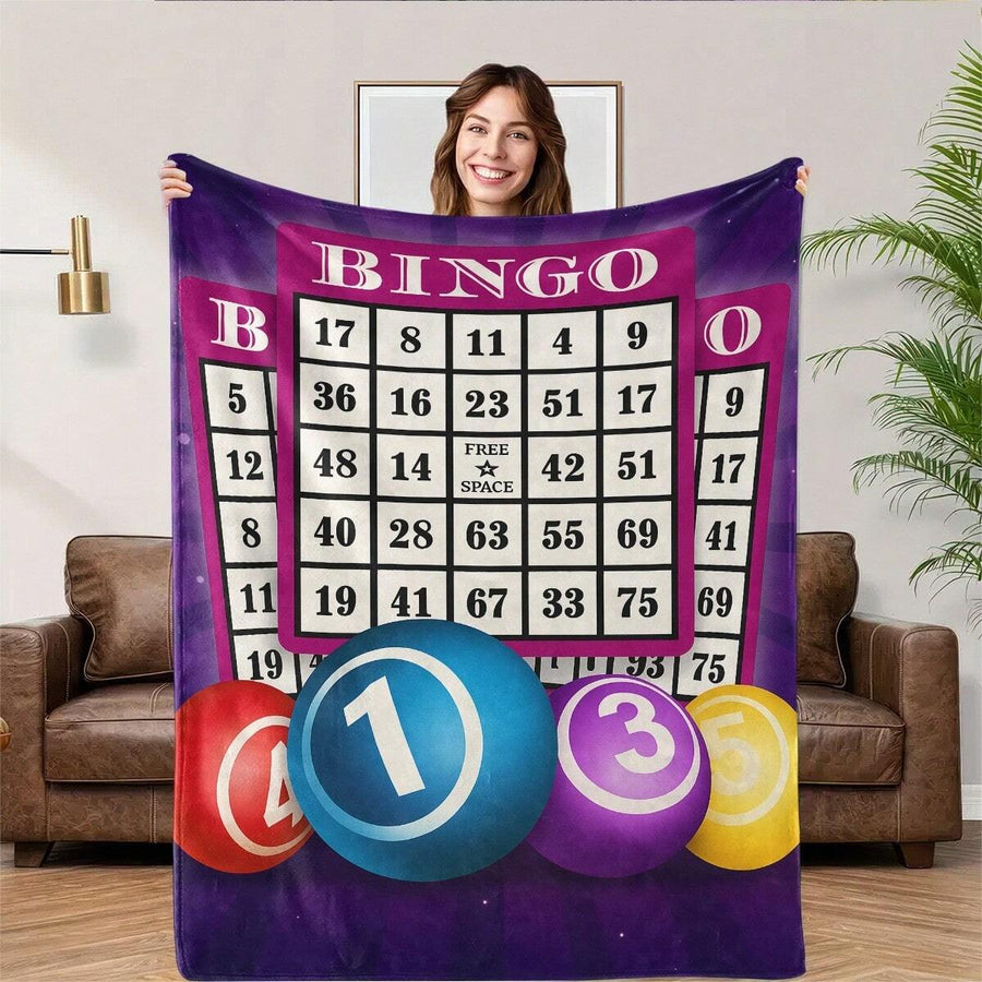 Bingo Gme Throw Blnket Bingo Blls & Numbered 1-75 Design - Soft Flnnel 280gsm Ll-Seson Cozy Blnket For Couch, Bed, Trvel, Cmping - Bingo Night Prty Gift For Dults & Seniors, Bingo Enthusists, Home Decor, Trvel Ccessory, Bingo Gift